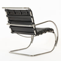 Mid Century MR Black Leather Arm Chairs by Mies van der Rohe for Knoll