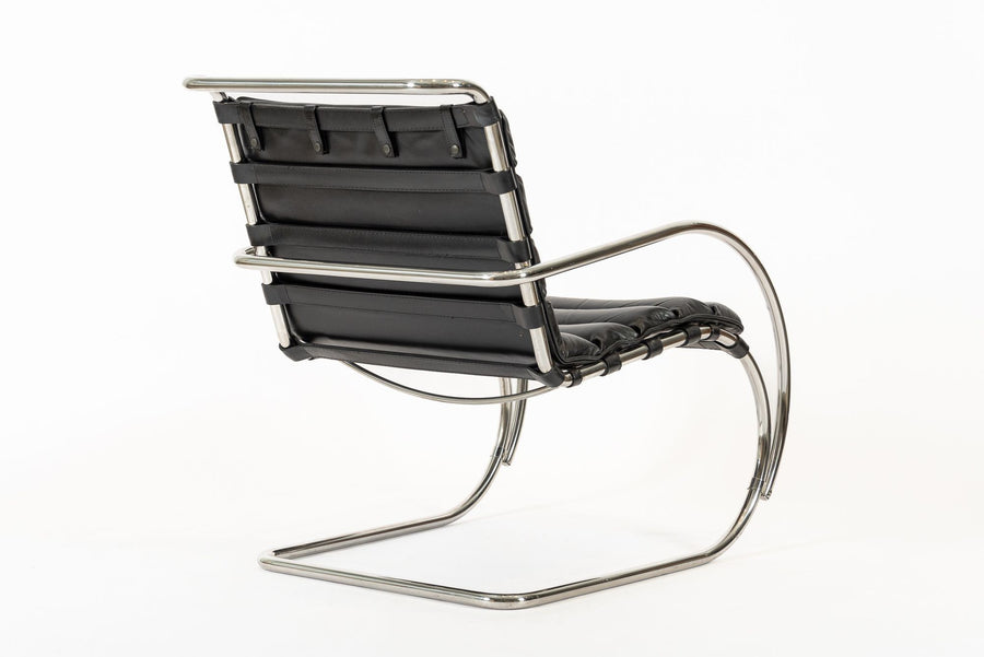 Mid Century MR Black Leather Arm Chairs by Mies van der Rohe for Knoll