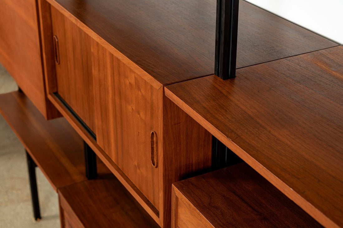 Early Production George Nelson OMNI Three-Bay Modular Walnut Wall Unit by Structural Products, Circa 1961