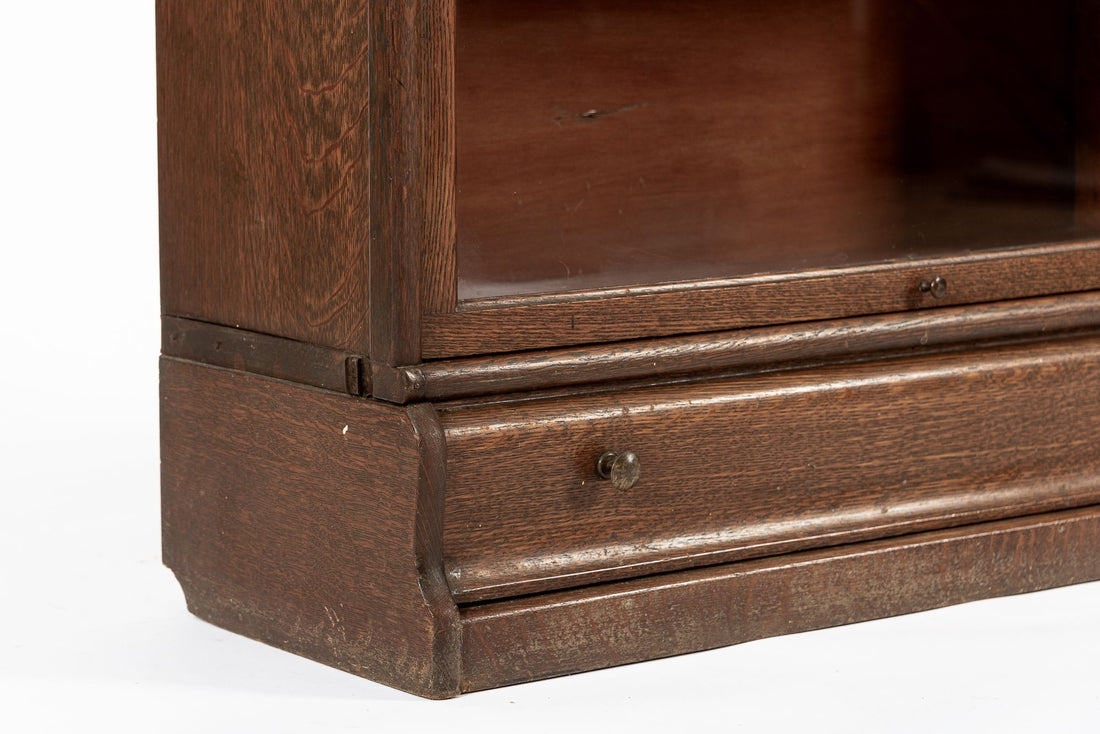 Antique Three Shelf Wood Barrister Bookcase Cabinet with Leaded Glass