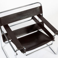 Mid Century Dark Brown Leather Wassily Arm Chairs by Marcel Breuer for Knoll, Signed, 1960s