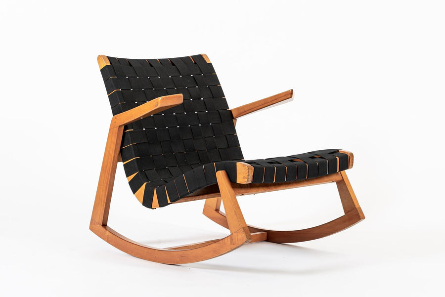 Rare Early Mid Century Wooden Rocking Chair by Ralph Rapson, 1940s