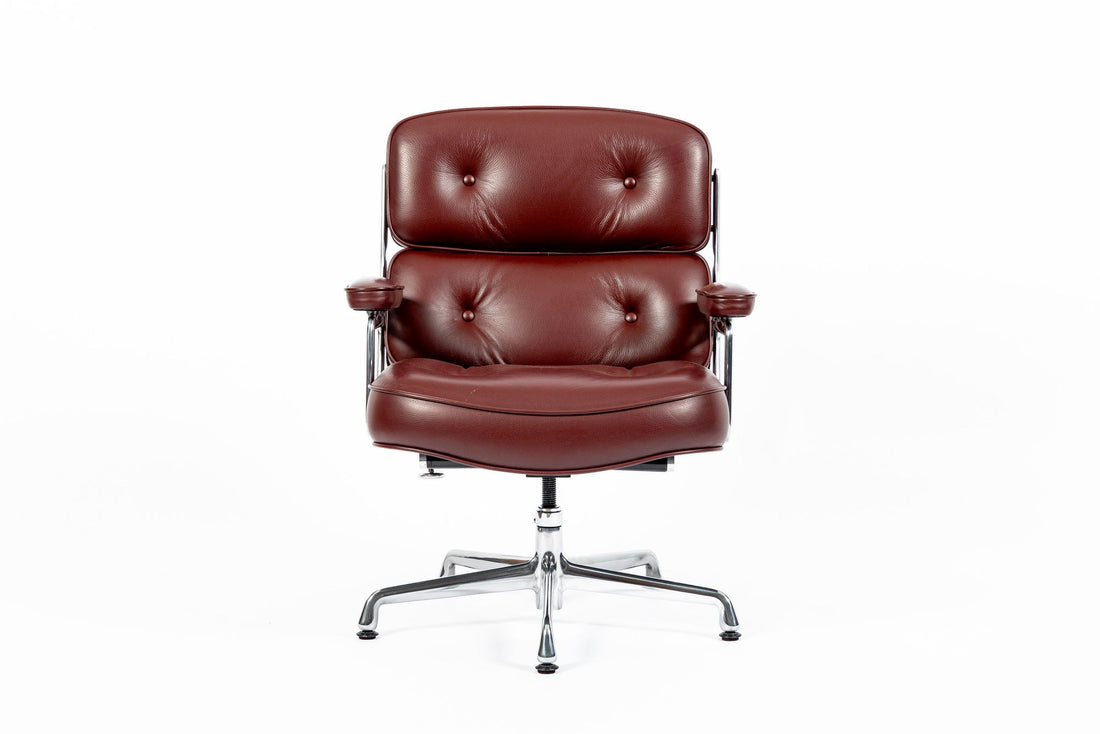 Pair Eames Herman Miller Time Life Lobby Red Leather Office Chairs