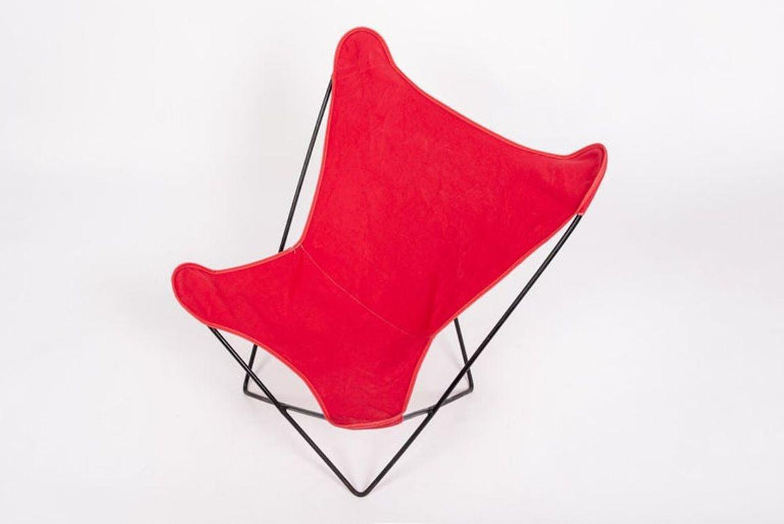 Vintage Mid Century Red Butterfly Canvas and Metal Chair by Knoll, 1970s