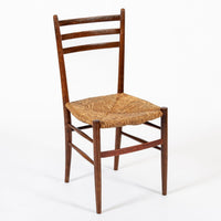 Vintage Rustic Modern Wood and Rush Wicker Dining Chairs, Set of 4