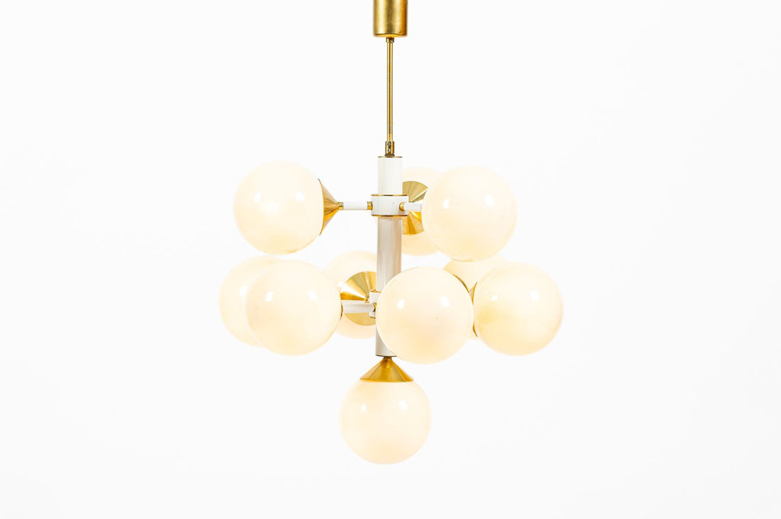 Pair of Mid-Century Modern Sputnik Chandeliers by Szarvasi, Hungary 1970s, 3x Avail