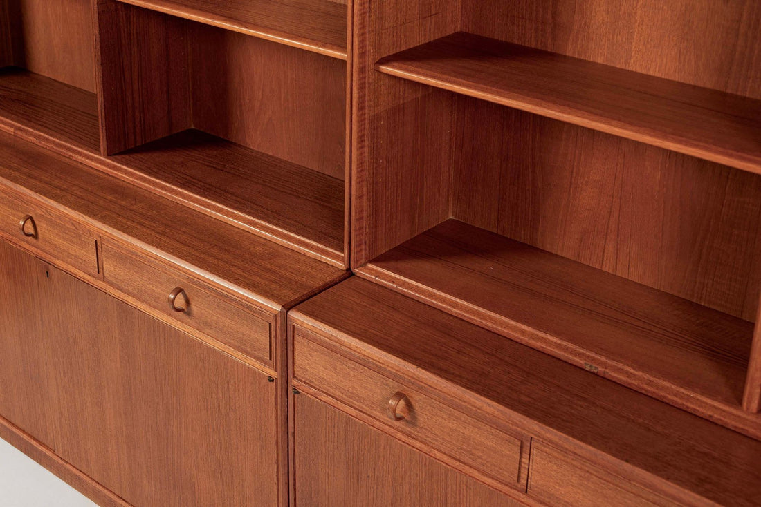 Large Mid Century Swedish Teak Wood Bookshelf Wall Unit by Bodafors