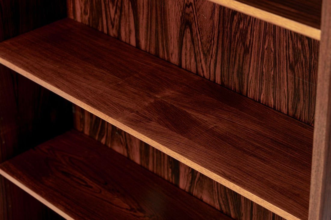 Mid Century Rosewood Bookcase, Scandinavian Tall Display Shelf, 3 Avail