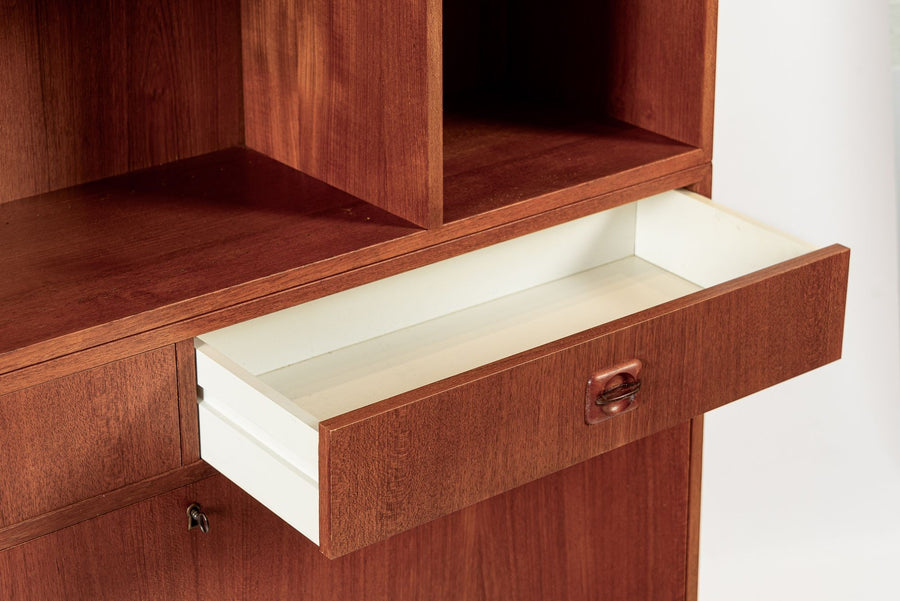 Mid Century Danish Teak Wood Drop-Down Secretary Desk Wall Unit