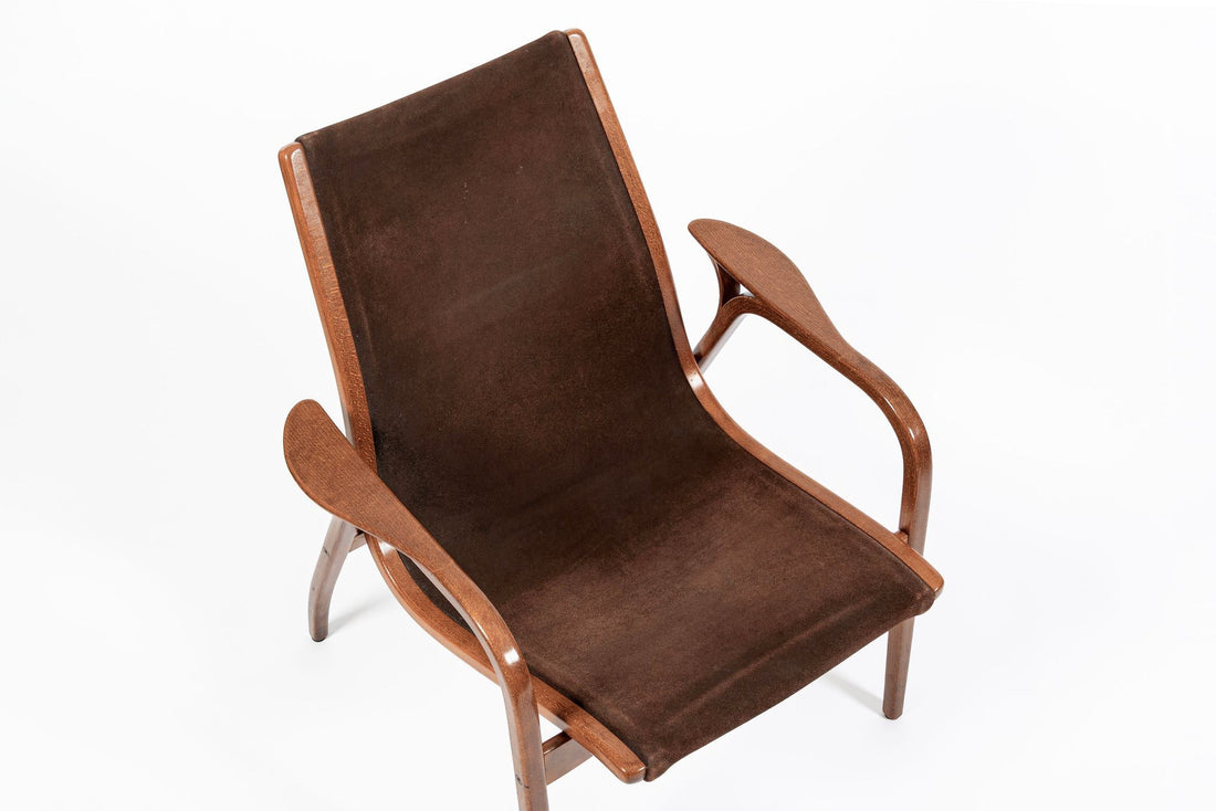 Pair Mid-Century Swedish Brown Lamino Lounge Chairs by Yngve Ekström for Swedese