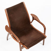 Pair Mid-Century Swedish Brown Lamino Lounge Chairs by Yngve Ekström for Swedese