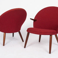 Danish Mid Century Modern Red Upholstery Lounge Chairs by Kurt Olsen, 1960s