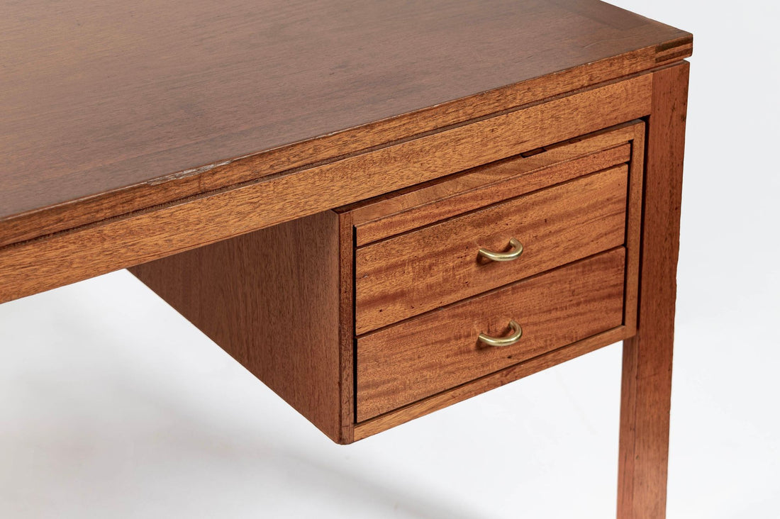 Large Mid Century Danish Modern Mahogany Wood Executive Desk, 2 Matching Avail