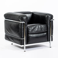 Authentic Cassina LC2 Black Leather Petit Lounge Chair by Le Corbusier, 4x Avail