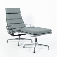 Eames Soft Pad Recliner with Ottoman for Herman Miller, Gray Leather Aluminum Group