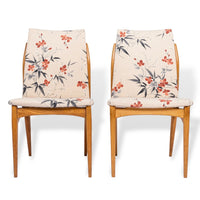 Mid Century Danish Wood Side Chairs with Floral Fabric, 1950s