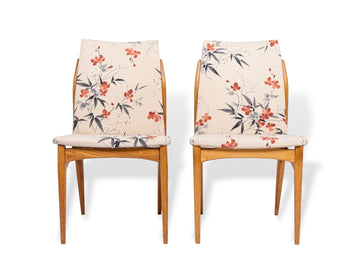 Mid Century Danish Wood Side Chairs with Floral Fabric, 1950s