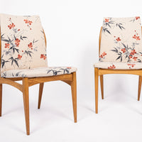 Mid Century Danish Wood Side Chairs with Floral Fabric, 1950s