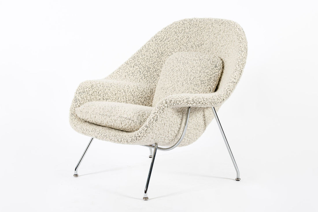 Early Restored Mid Century Ivory Wool Womb Chair by Saarinen for Knoll, Multiples/Custom Avail