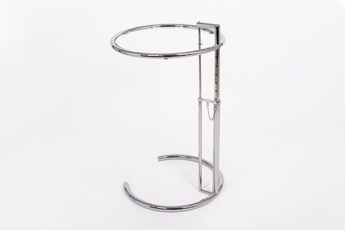 Mid Century Modern Glass & Chrome Round Side Table by Eileen Gray (attr.)