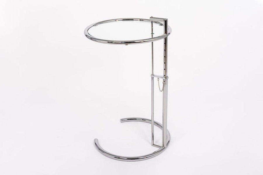 Mid Century Modern Glass & Chrome Round Side Table by Eileen Gray (attr.)