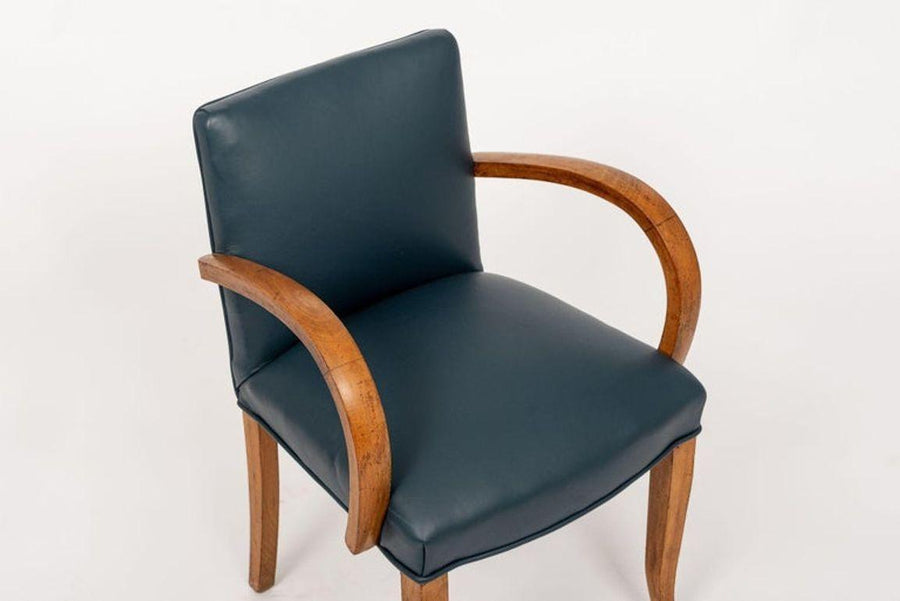 Antique Art Deco Maple Bentwood and Blue Leather Dining Chairs 1930s