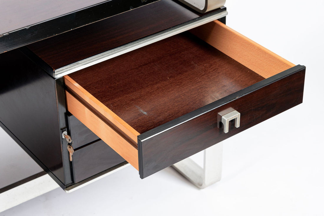 Postmodern Italian Rosewood and Metal Writing Desk by Abbondinterni, 1970s