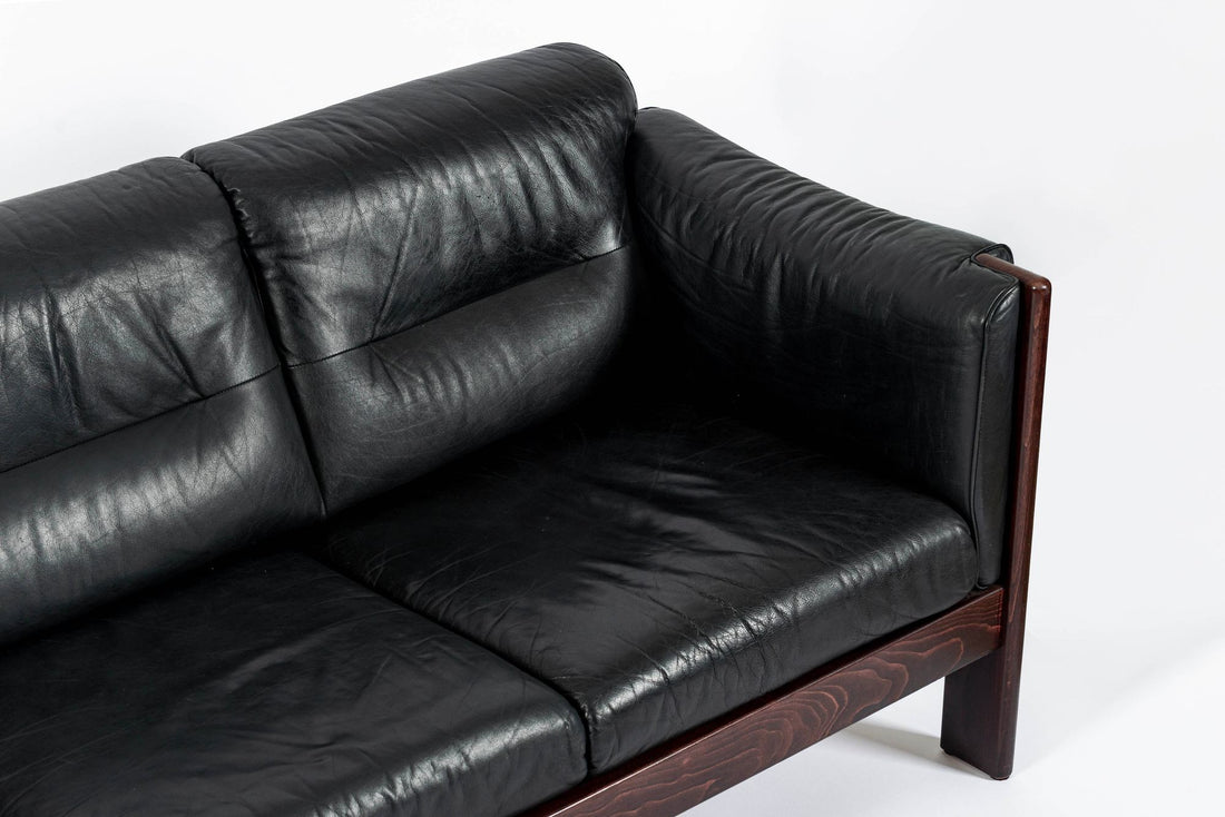 Mid Century Danish Black Leather Sofa in Style of Arne Norell, Matching Chair Avail