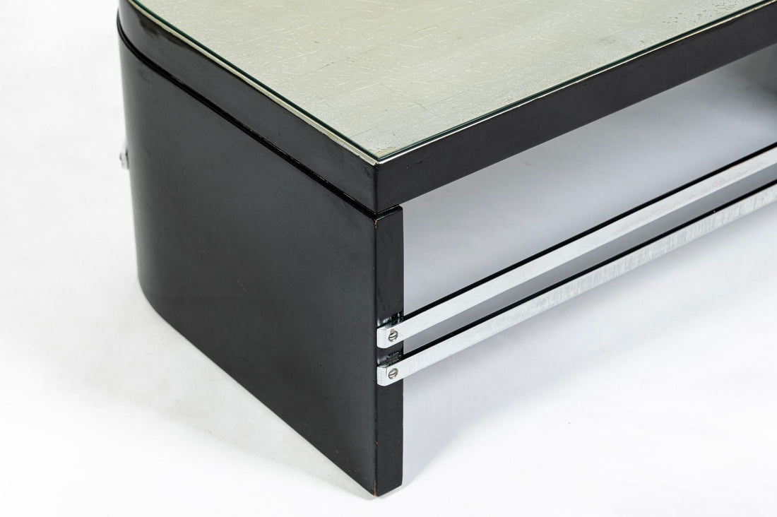 Art Deco Coffee Table in Black Lacquer and Metal Leaf, circa 1935