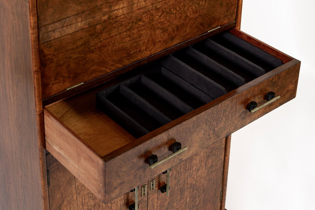 Antique French Art Deco Elm Wood Bar Cabinet 1930s