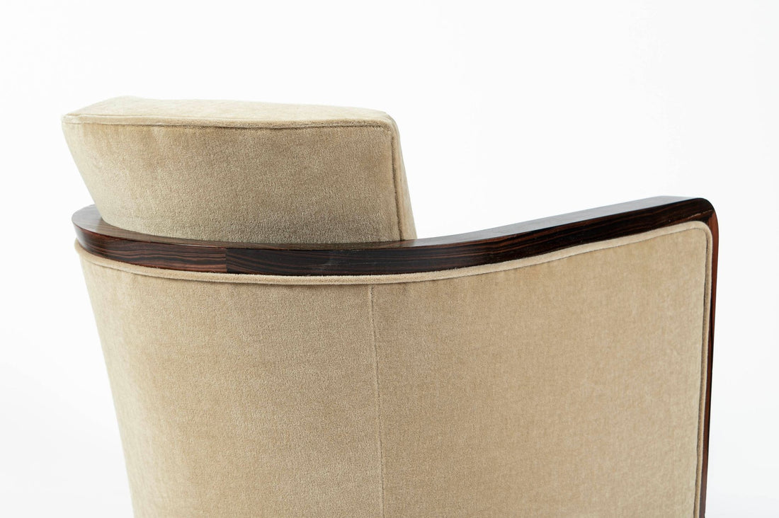 French Art Deco Mohair Lounge Chairs by Eric Bagge for Mercier Frères, Macassar Ebony, 1920s