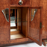 French Art Deco Amboyna Burl Sideboard or Bar Cabinet with Marble Top, Circa 1930