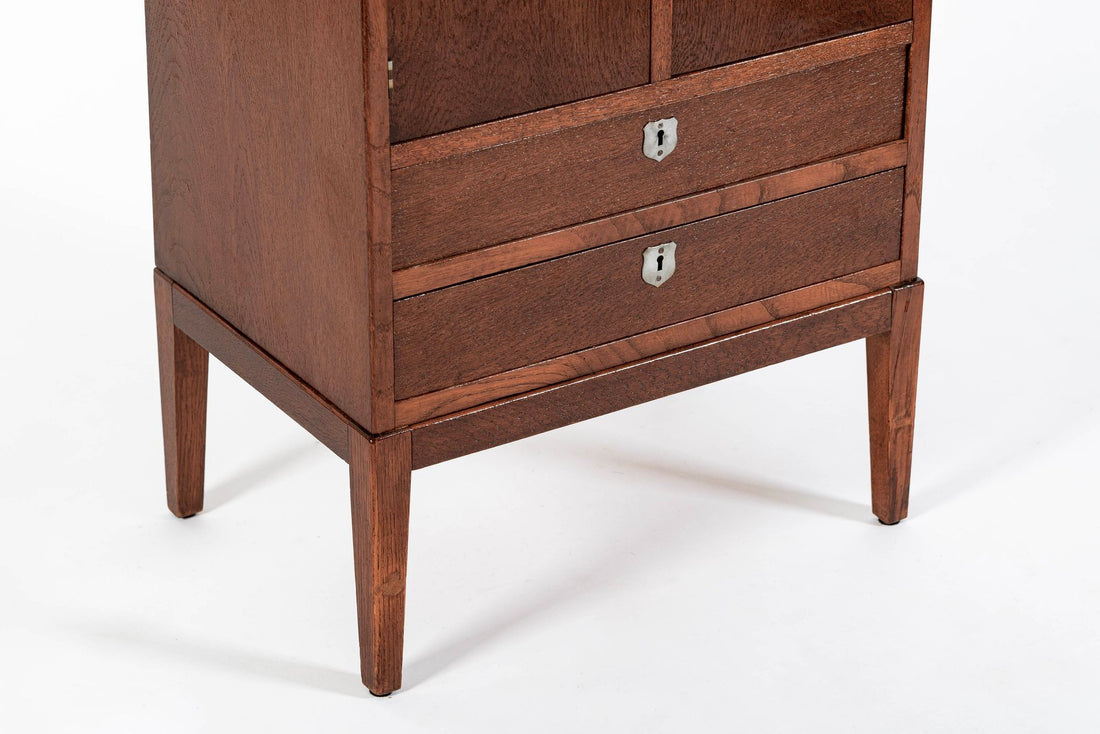 Antique Art Deco Scandinavian Small Oak Wood Side Cabinet or Nightstand 1950s