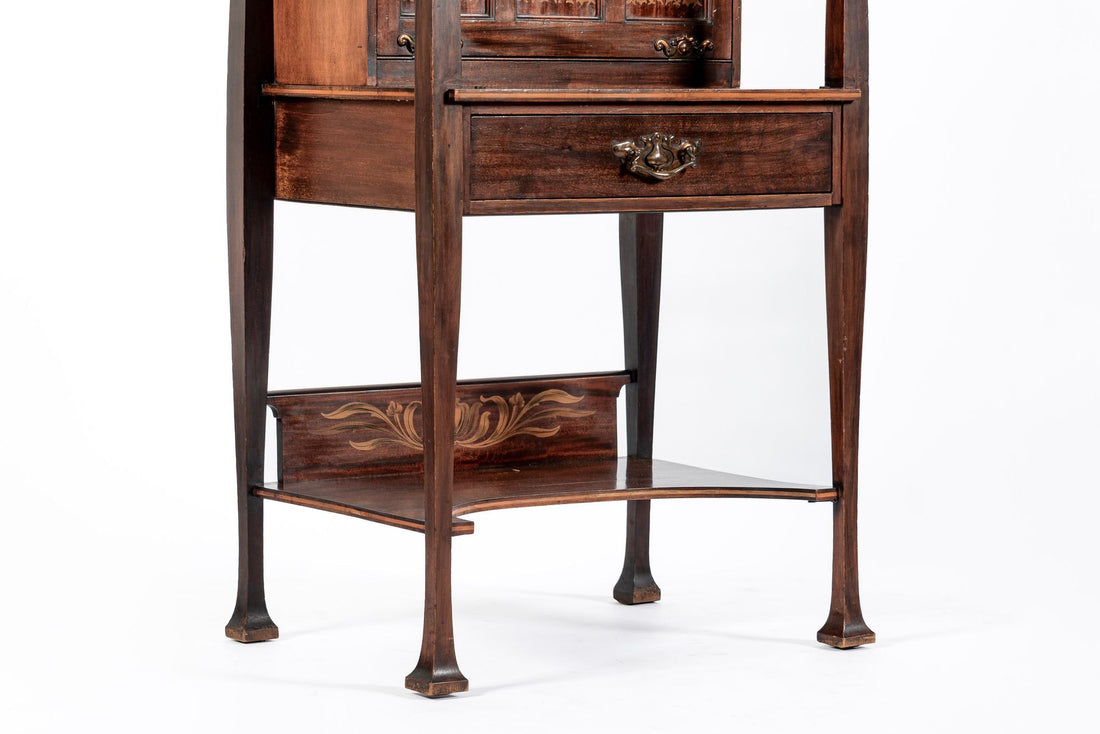 Antique Art Nouveau Scottish Mahogany Floral Secretary Cabinet
