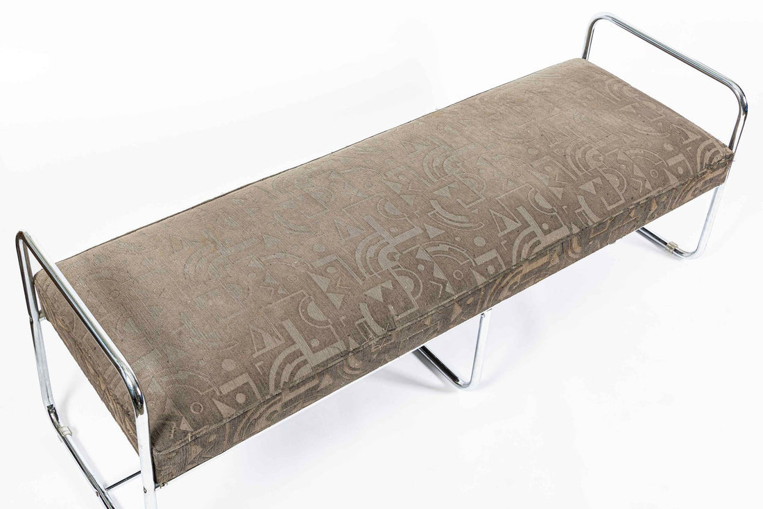 Antique Hoffmann Bauhaus Daybed Bench for Howell, Art Deco Chrome Tubular Steel Bench, 1940s