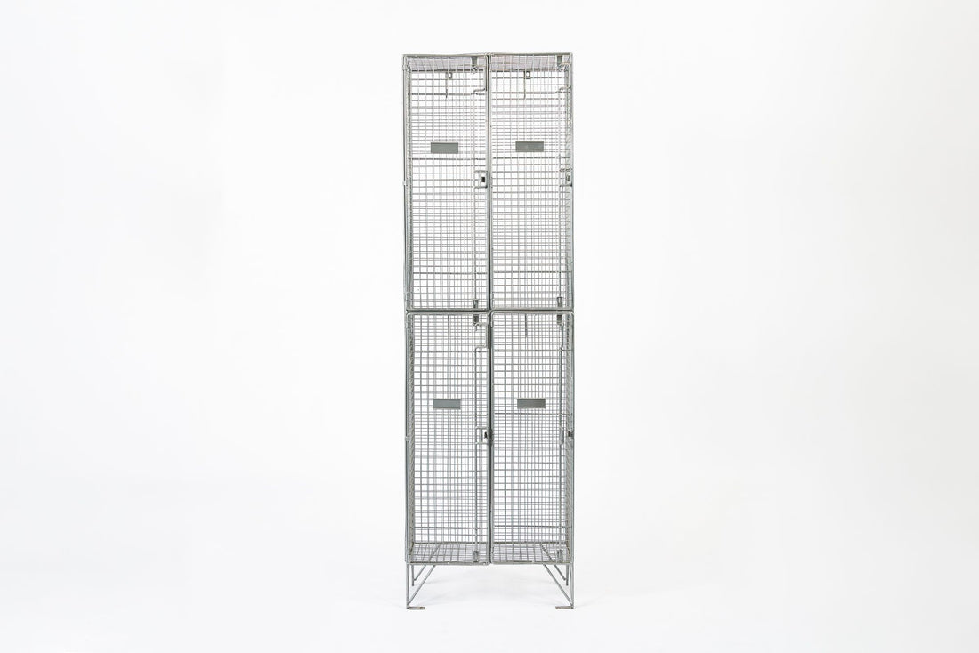 Pair British Industrial Metal Wire Mesh Locker Sets, Made in the UK