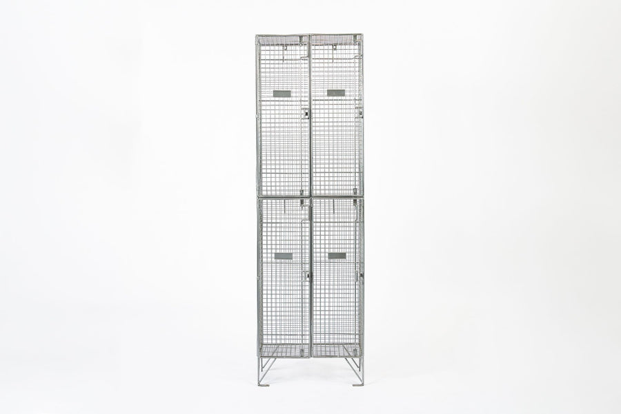 Pair British Industrial Metal Wire Mesh Locker Sets, Made in the UK