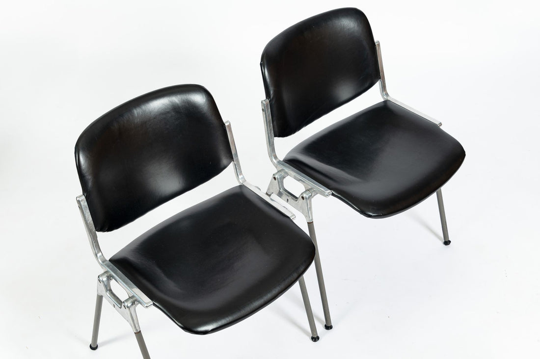Six Mid Century Italian DSC 106 Leather Stacking Chairs by Giancarlo Piretti for Castelli, 1980s
