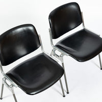 Six Mid Century Italian DSC 106 Leather Stacking Chairs by Giancarlo Piretti for Castelli, 1980s