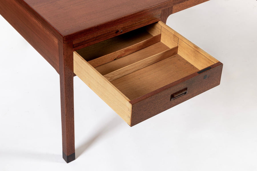 Large Mid Century Danish Modern Mahogany Wood Executive Desk