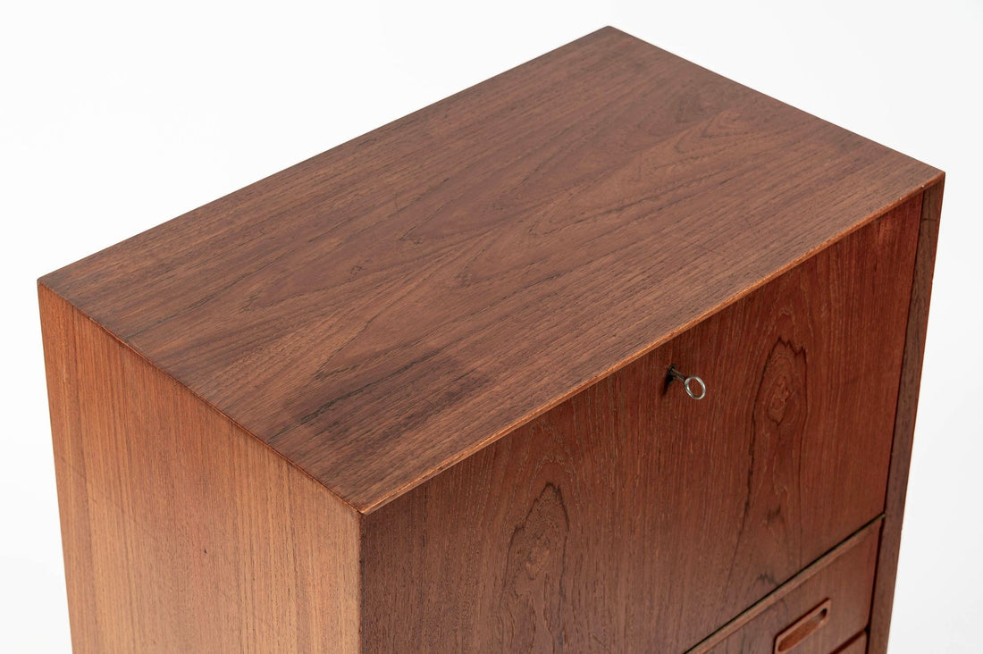 Mid-Century Danish Modern Teak Secretary Desk or Bar Cabinet Made in Denmark 1960s