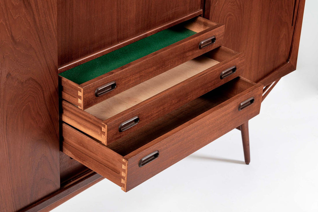 Mid Century Danish Teak Tall Sideboard or Bar Cabinet by Harry Ostergaard