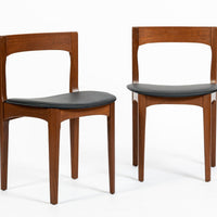 Mid Century Danish Teak Wood & Black Vinyl Dining Chairs, Set of 4