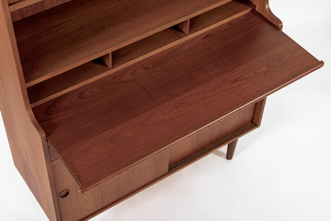 Mid Century Danish Teak Wood Bookcase Cabinet & Secretary Desk 1960s