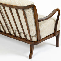 Danish Modern Solid Walnut Spindle Back Sofa in Schumacher Fabric, Circa 1960