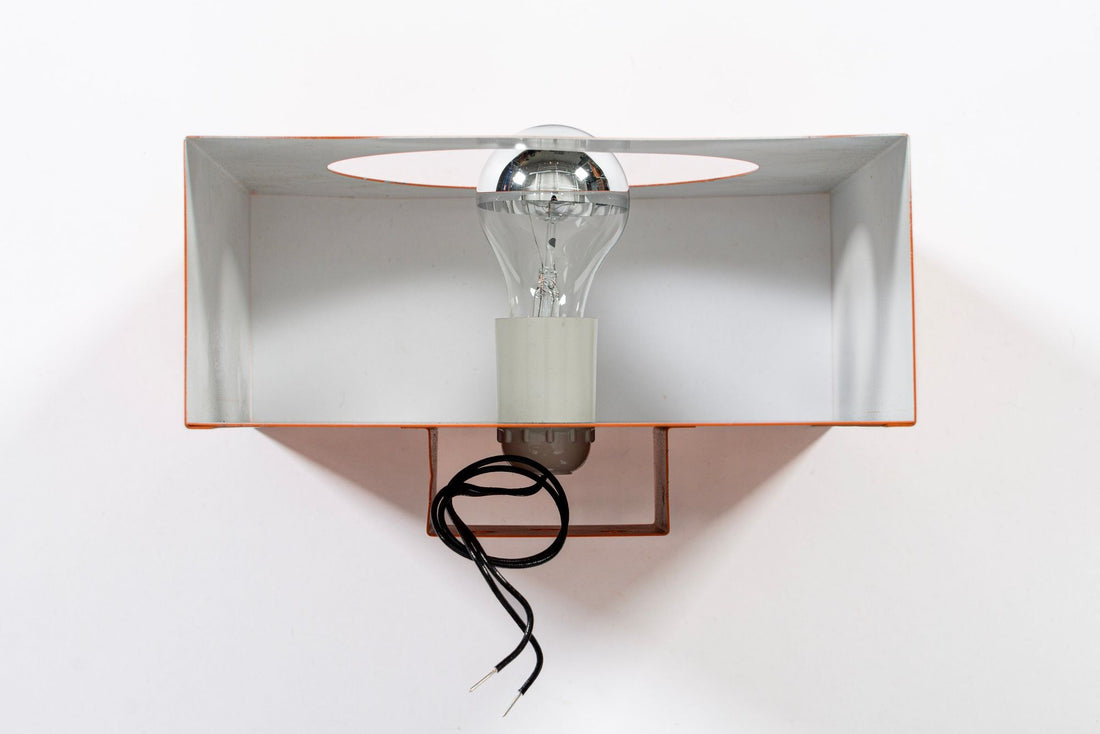 Vintage Mid Century French Orange Metal Wall Light Sconces by Disderot (attr)