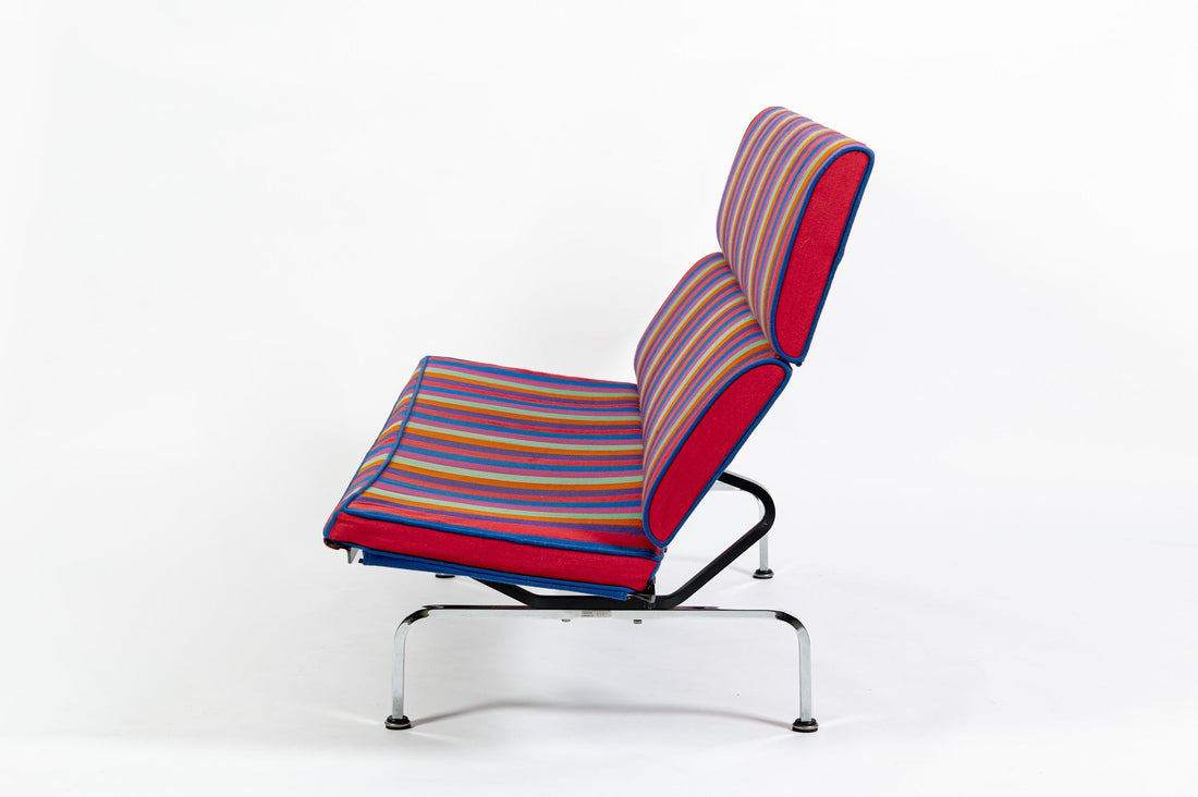 Mid Century Sofa Compact Eames for Herman Miller, Alexander Girard Striped Fabric, 1970s