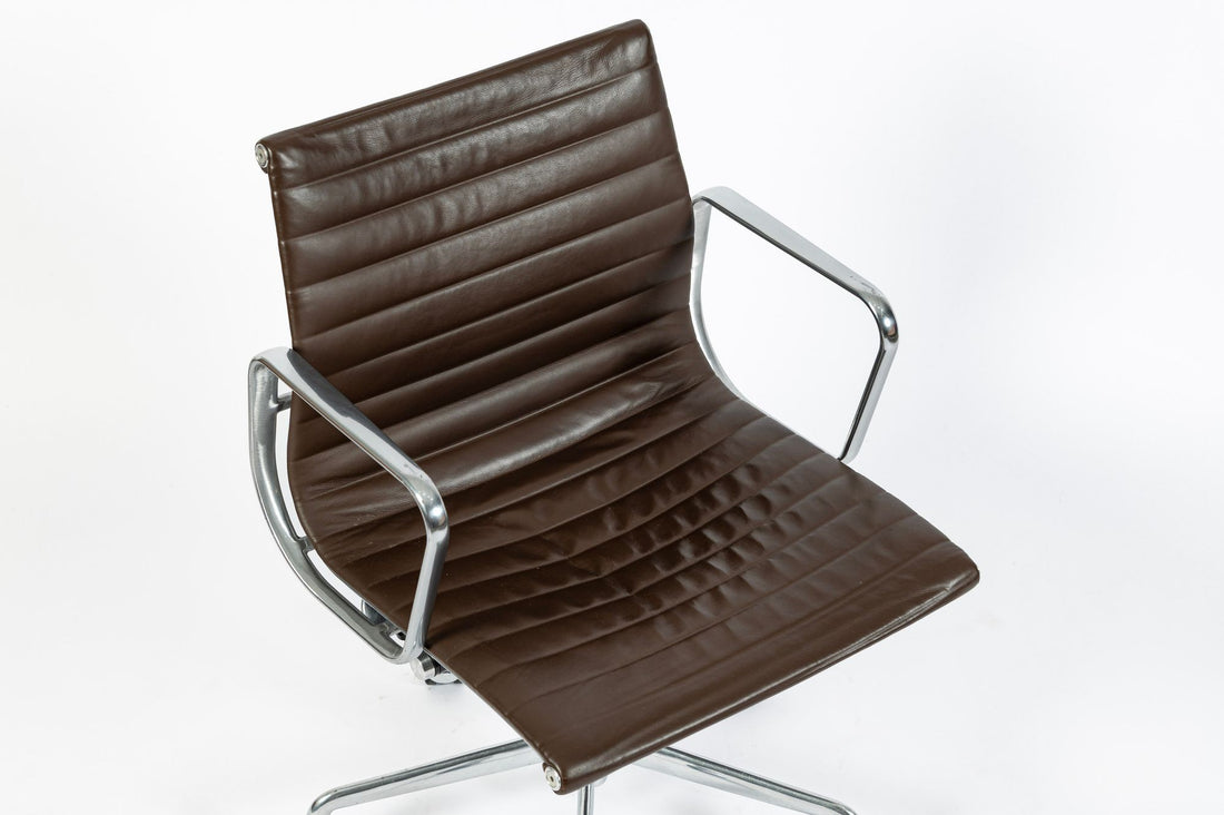 Eames Herman Miller Aluminum Group Thin Pad Brown Leather Office Chair, 2008