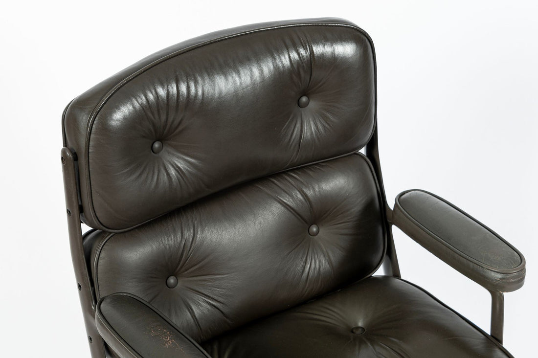 Eames Time Life Executive Lobby Chair for Herman Miller, Dark Gray Leather Office Desk Chair, 1988