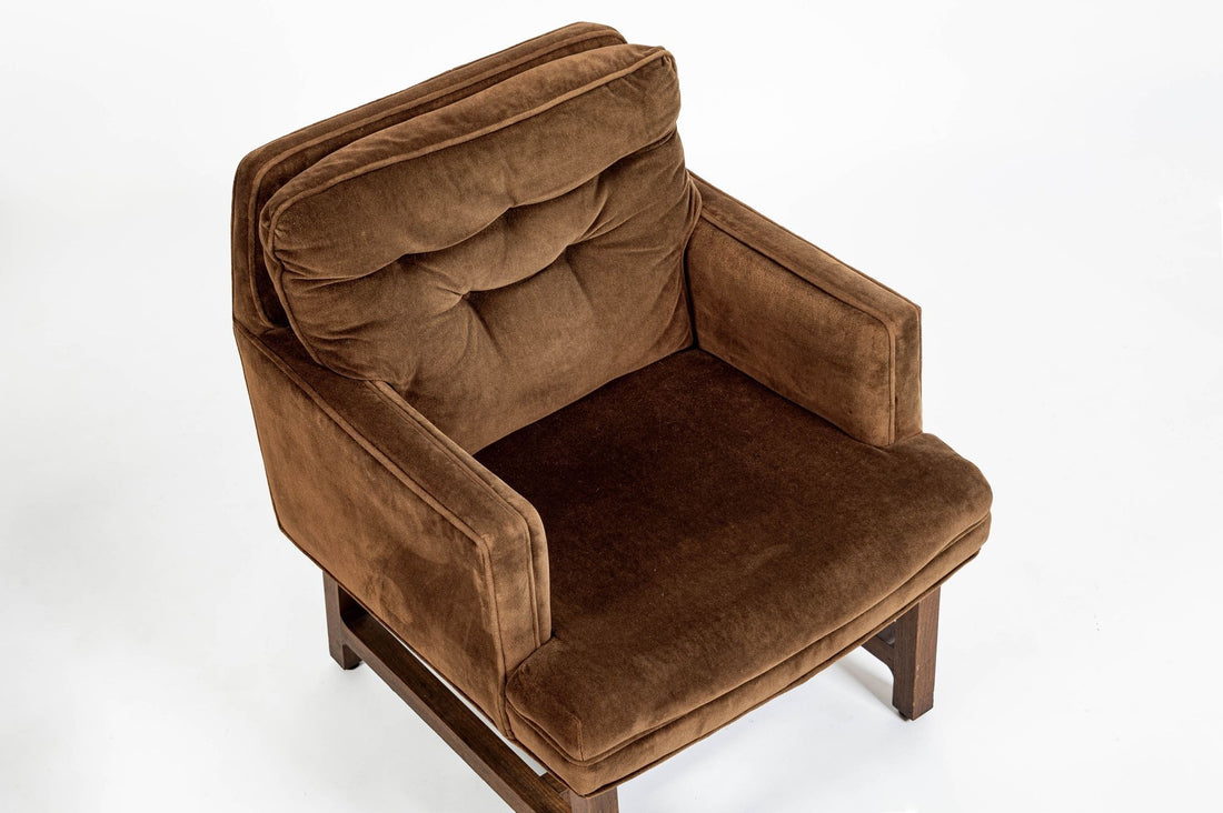 Pair of Mid-Century Brown Velvet Lounge Chairs Attributed to Edward Wormley, 1960s